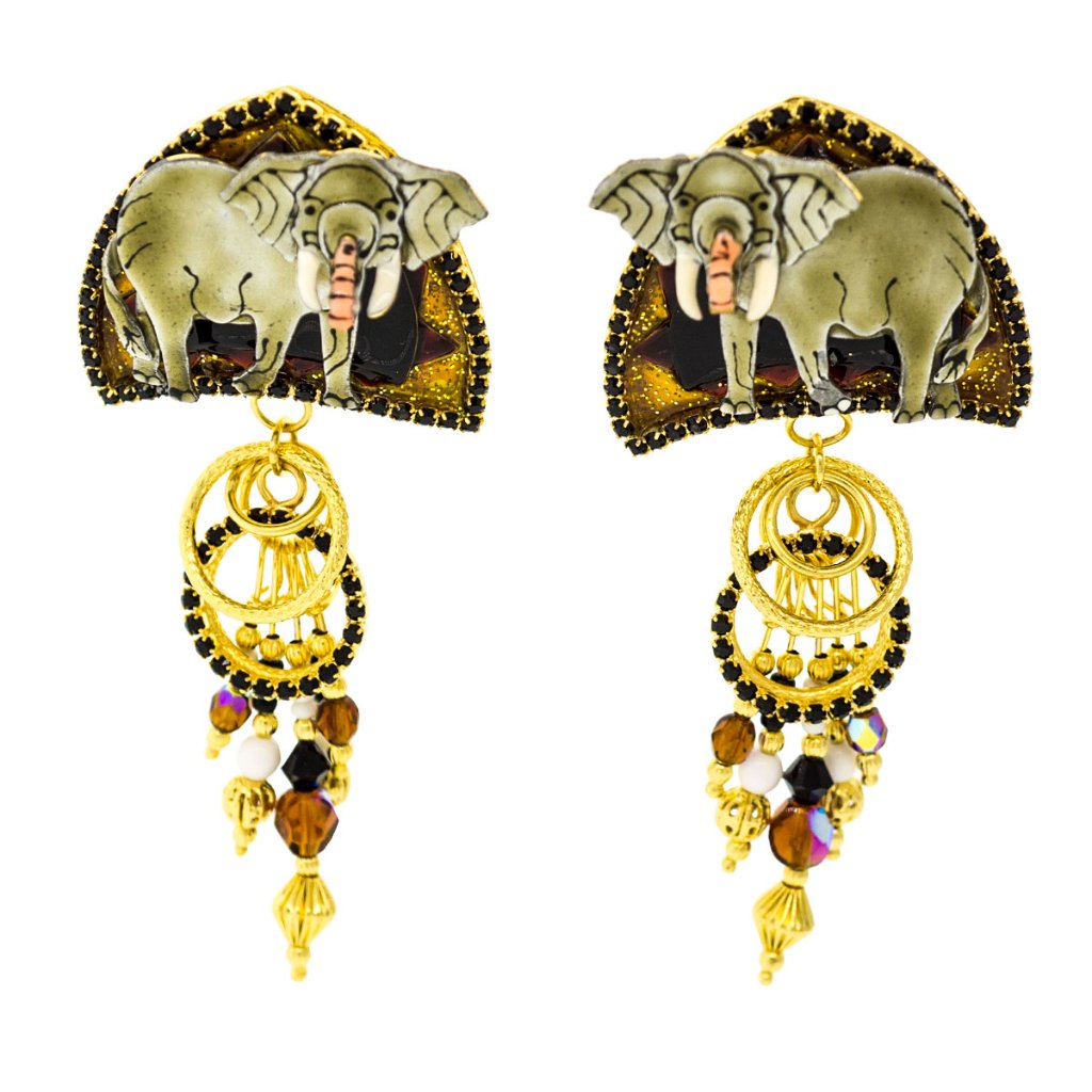 Lunch At The Ritz Elephant Clip Earrings Goldtone 245$